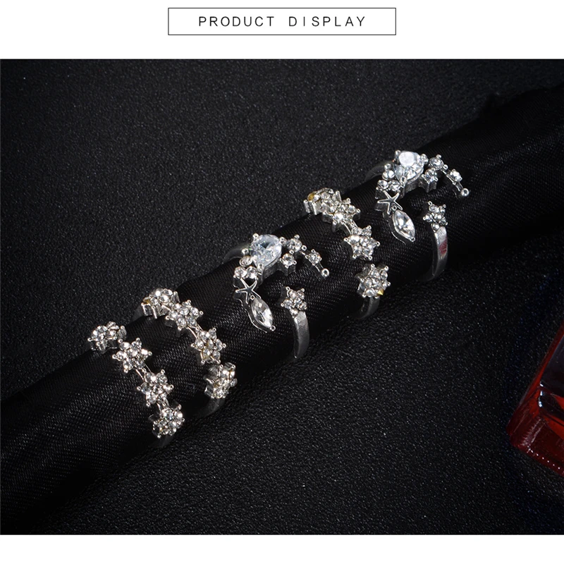 Модные посеребренные кольца для женщин, набор колец с лунным цветком, женские массивные вечерние ювелирные изделия для помолвки, 5 шт. кольца для девушек