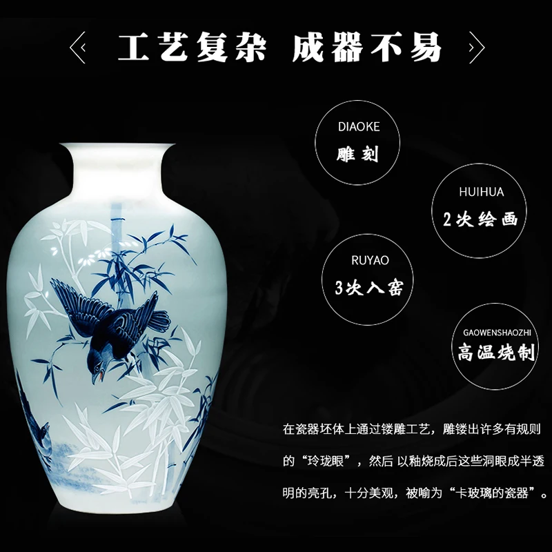 Керамические сине белые фарфоровые вазы Jingdezhen с ручной росписью цветочные