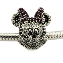 DIY подходит Pandora Charms браслеты Sparkling mouse Portriat Beads 925 пробы-серебро-ювелирные изделия