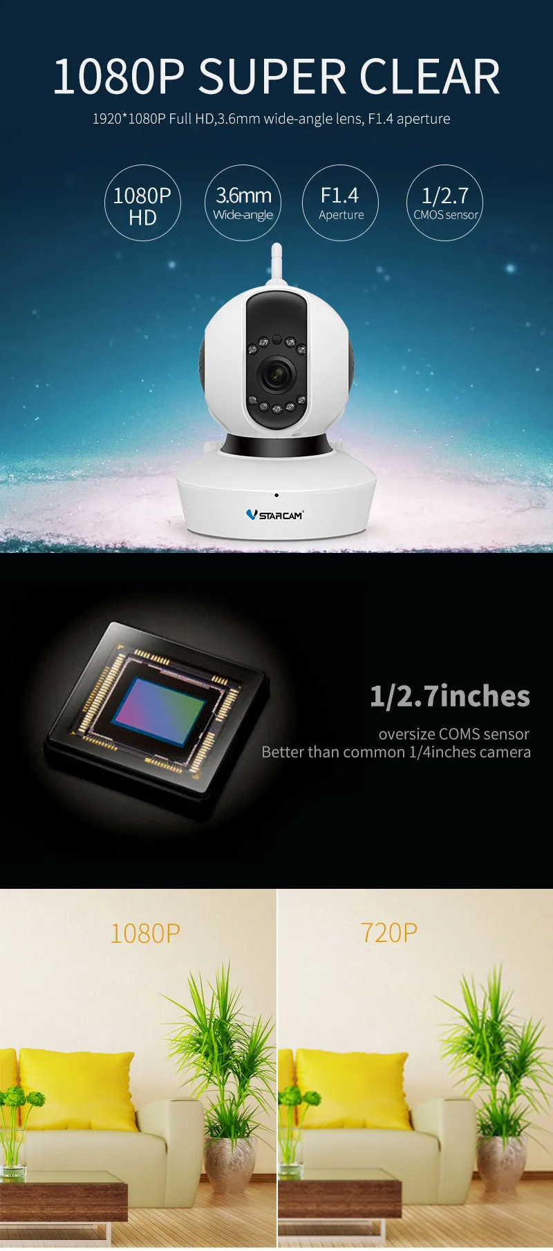 VStarcam C23S 1080P FHD ip-камера, Wifi, камера видеонаблюдения, Интерком, ИК ночное видение, P/T, мобильное приложение, удаленный просмотр
