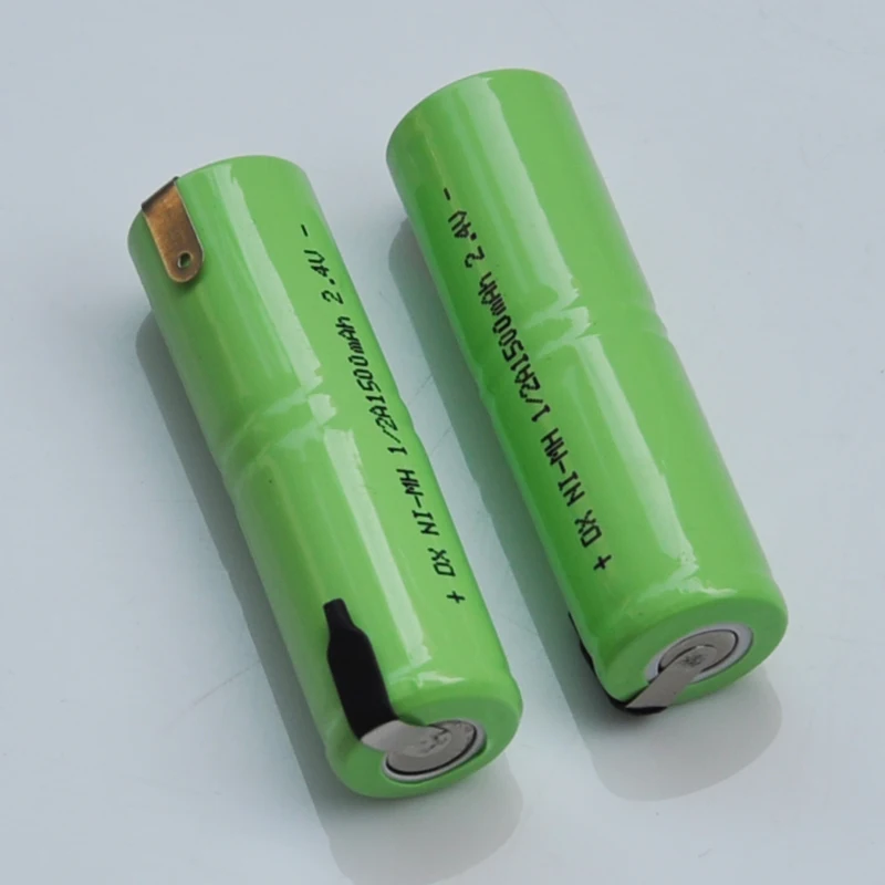 

3-4pcs 2.4V 1/2A rechargeable battery 1500mah 1/2 A ni-mh nimh cell with welding tabs pins for electric shaver razor toothbrush
