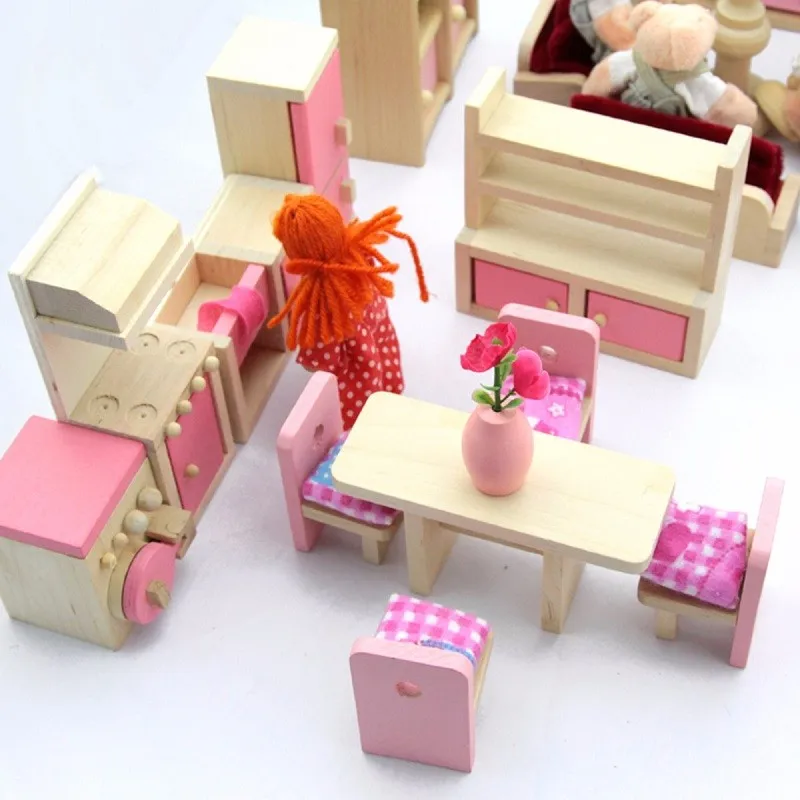 Миниатюрный деревянный кукольный домик мебель игрушки набор для детей ролевые игры 6 комнат набор/куклы игрушки Аксессуары для миниатюрного кукольного домика