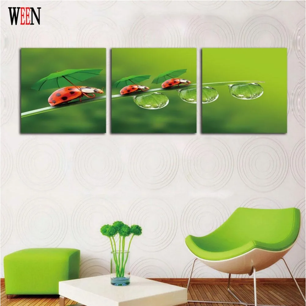 Божья коровка в рамке 3 шт. ручная работа для гостиной современный модуль