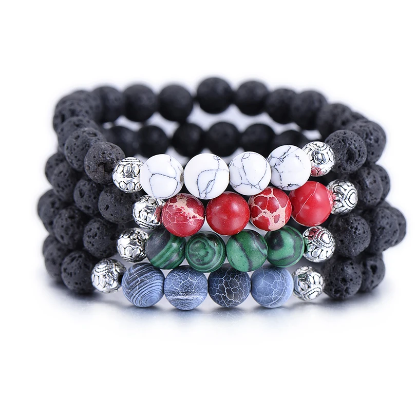 

Classic Black Lava Stone Beaded Bracelets Multicolor Energy Mala DIY Jewelry Elastic Rope Charm Bracelet Bangle For Men Women