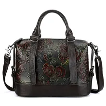 Высококачественная женская сумка-мессенджер из натуральной кожи на плечо с ручками сверху, винтажные женские сумки с тиснением в виде Розы