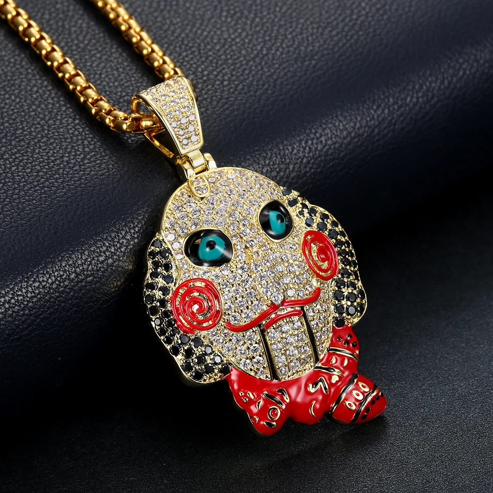 2018 Latest Icd Out Horror Mask Pendant Necklace  Fashion Hip Hop Jewelry AAA Cubic Zirconia Bling Bling Mens Mask Necklace (5)