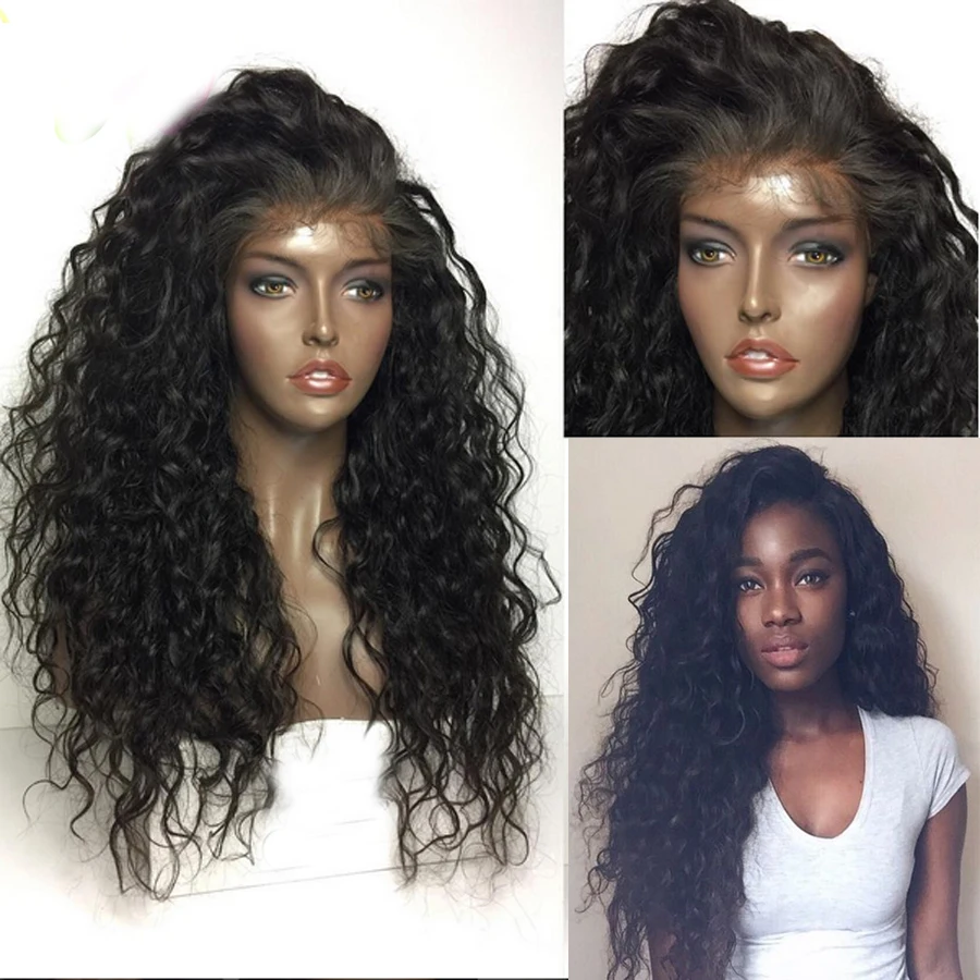 Black Synthetic Lace Front Wig Curly Top Quality Heat