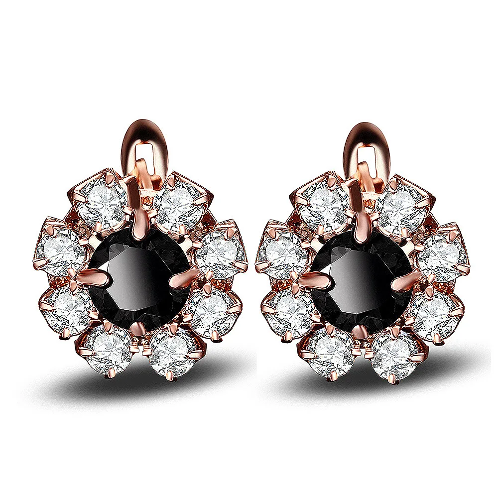 

Seanlov 2019 NEW Rose Gold Color Filled Flower Black White Crystal Hoop Earrings For Women Fashion Party Earring Luxury Jewelry