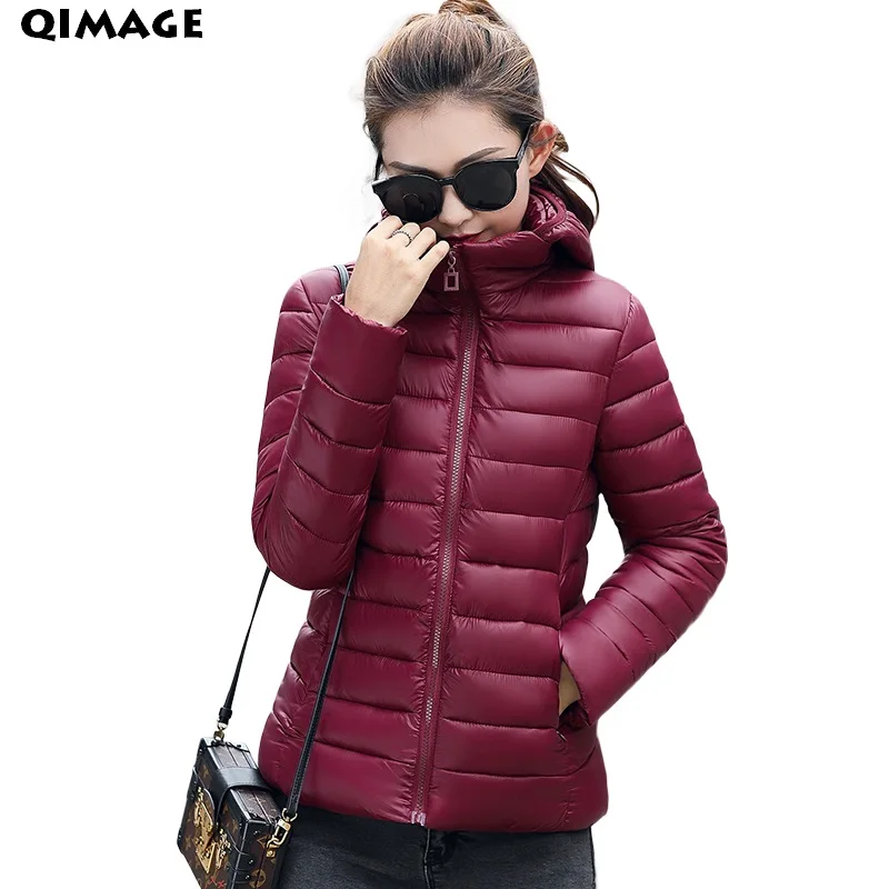 QIMAGE Plus Size Women Short Parkas 2017 New Ultra Light Winter Down
