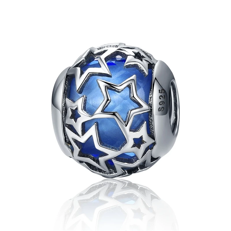 BAMOER 925 пробы серебряные Сияющие сердца, небесно-голубой кристалл и прозрачный CZ Шарм подходит браслет и ожерелье ювелирные аксессуары SCC411 - Окраска металла: SCC511