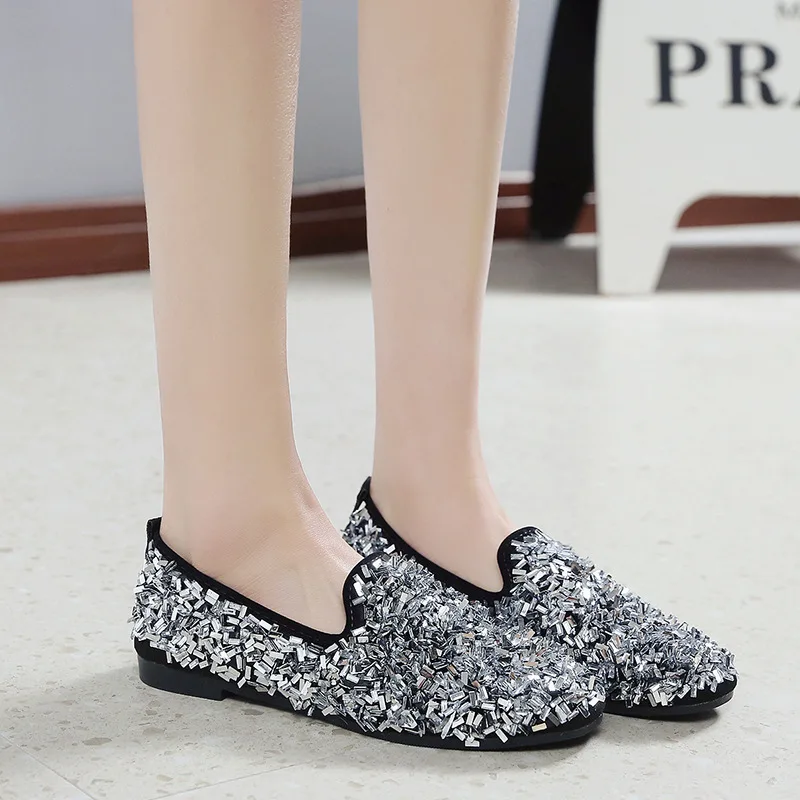 

2019 New Women Flat Shoes Casual Loafers Round Toe Female Black White Flats Shallow Single Shoes For