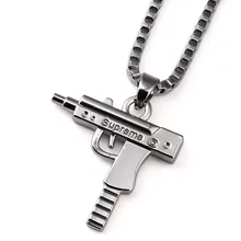 Nueva 2016 Caja de La Cadena de Oro Colgante de Pistola Metralleta uzi Chapado En Oro Colgante Collar Maxi Hombres/mujeres Hip Hop joyería
