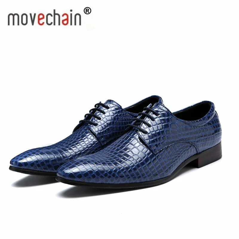 

movechain Men's Snakeskin Grain Leather Lace-Up Wedding Party Shoes Mens Dress Business Office Oxfords Flats EUR Size 38-48