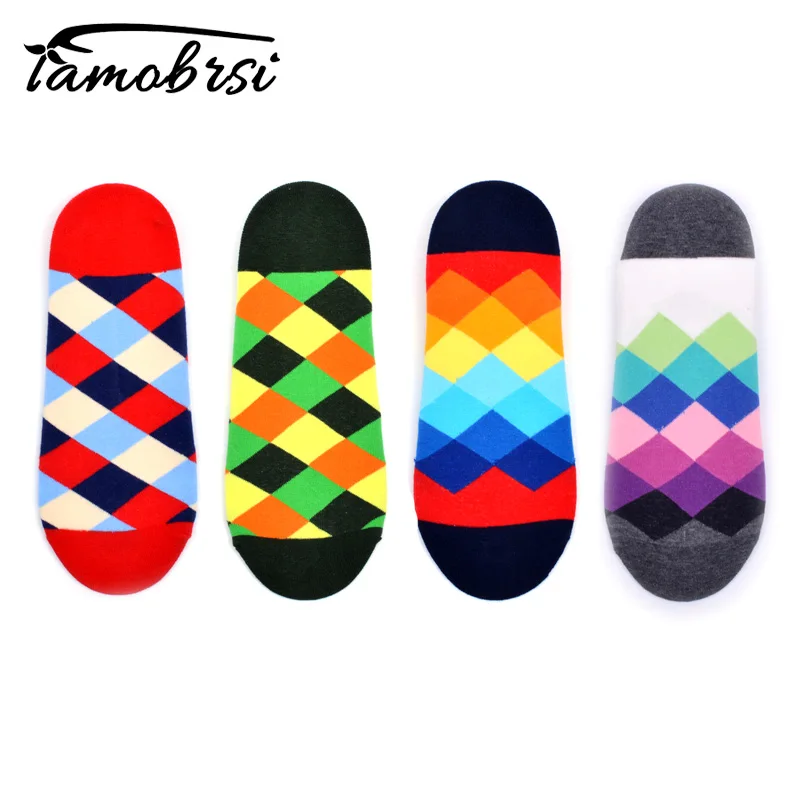 

Happy Crew Street Style Checkerboard Socks Diamond Geometry Ankle Cotton Short Summer Funny Women Men Colorful Socks Male