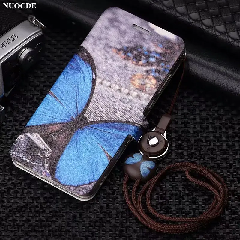 

NUOCDE For Huawei P20 Case Wallet Flip Leather Cover For Coque Huawei P20 Cartoon Butterfly Tower Painted Phone Cases Fundas