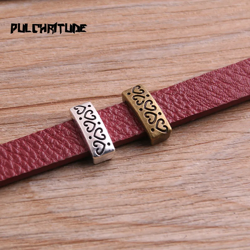 

PULCHRITUDE 20Pcs Two Color Slider Spacer Heart Beads Carved Flower Hole 10*2.5mm Leather DIY Bracelet Making Accessorie P6752
