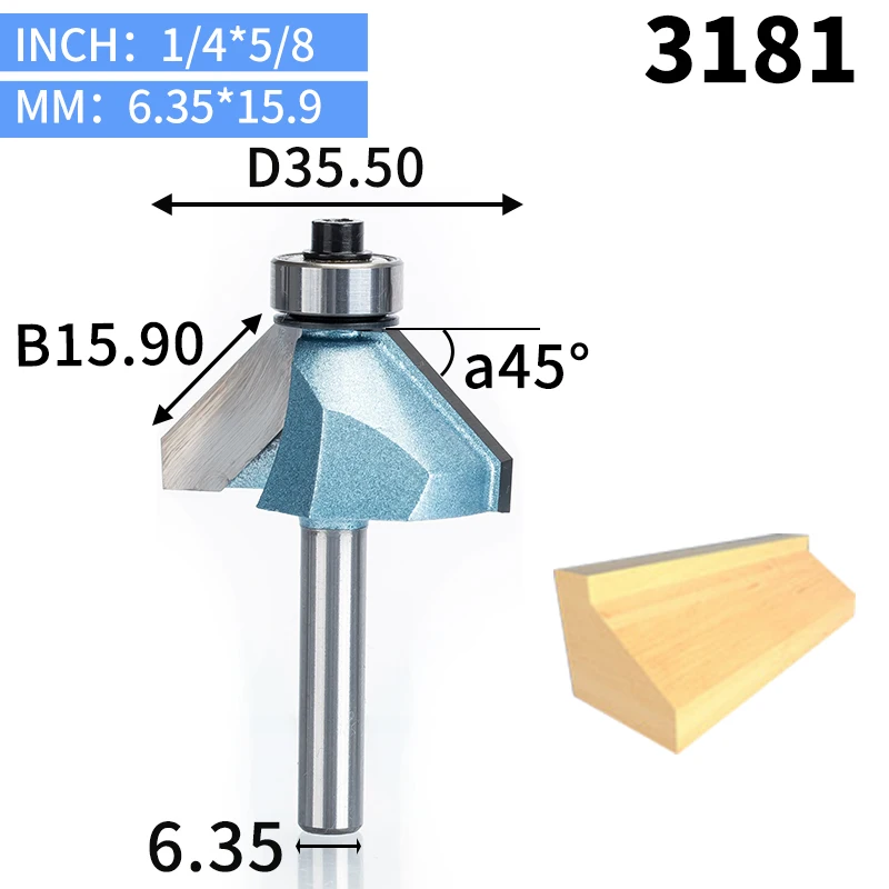 HUHAO 1 шт. 1/" 1/4" хвостовик фаски Резак промышленного класса фрезы для дерева конский нос бит 45 градусов ЧПУ деревообрабатывающий инструмент endml - Длина режущей кромки: 3181