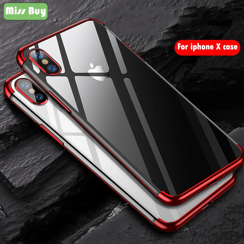 Transparent Silicone Phone Case for iphone X 7 8 6 6S Plus Back Cover Plating Protective Shell 8Plus 7Plus Funda |