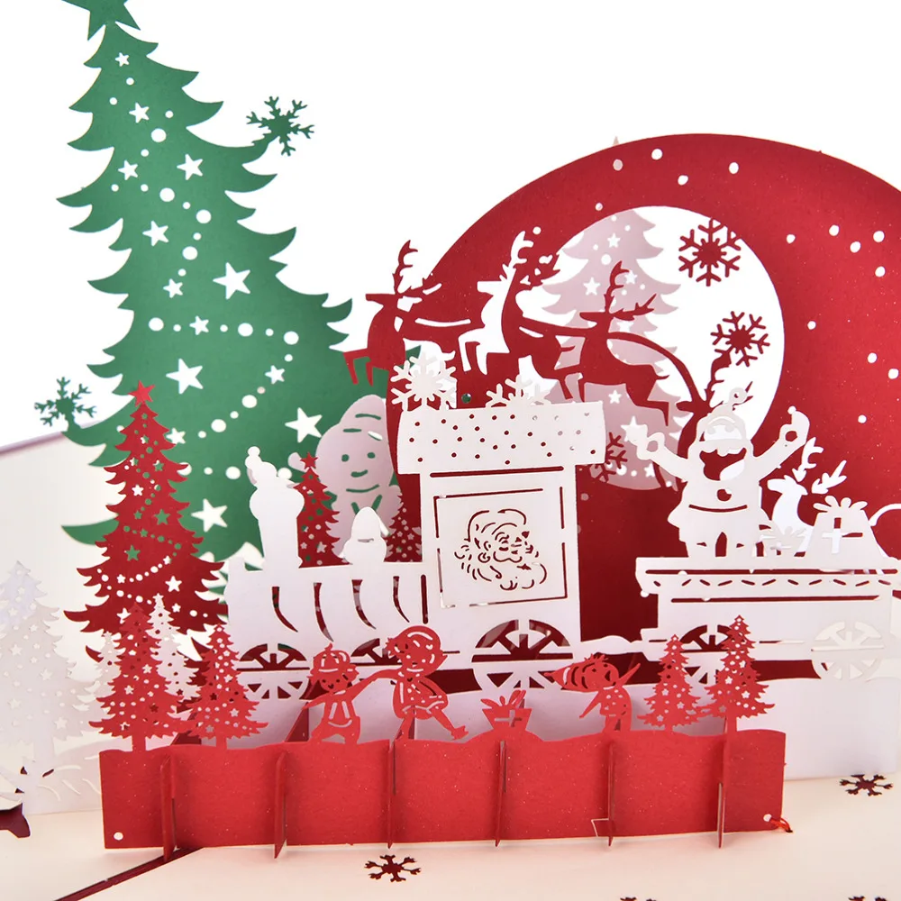 3D Pop Up Greeting Card Pavilion Holiday Greeting Cards Snowman Jesus Reindeer Christmas Thanksgiving New Year