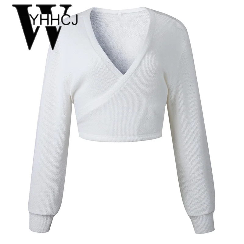 WYHHCJ 2018 casual knit short sweater women deep v-neck solid pullover pull femme unif long sleeve warm thicken women sweater