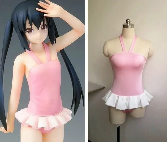 

K-ON Heroine Nakano Azusa Conjoined Bikini Custom Made Pink Cosplay Swimsuit