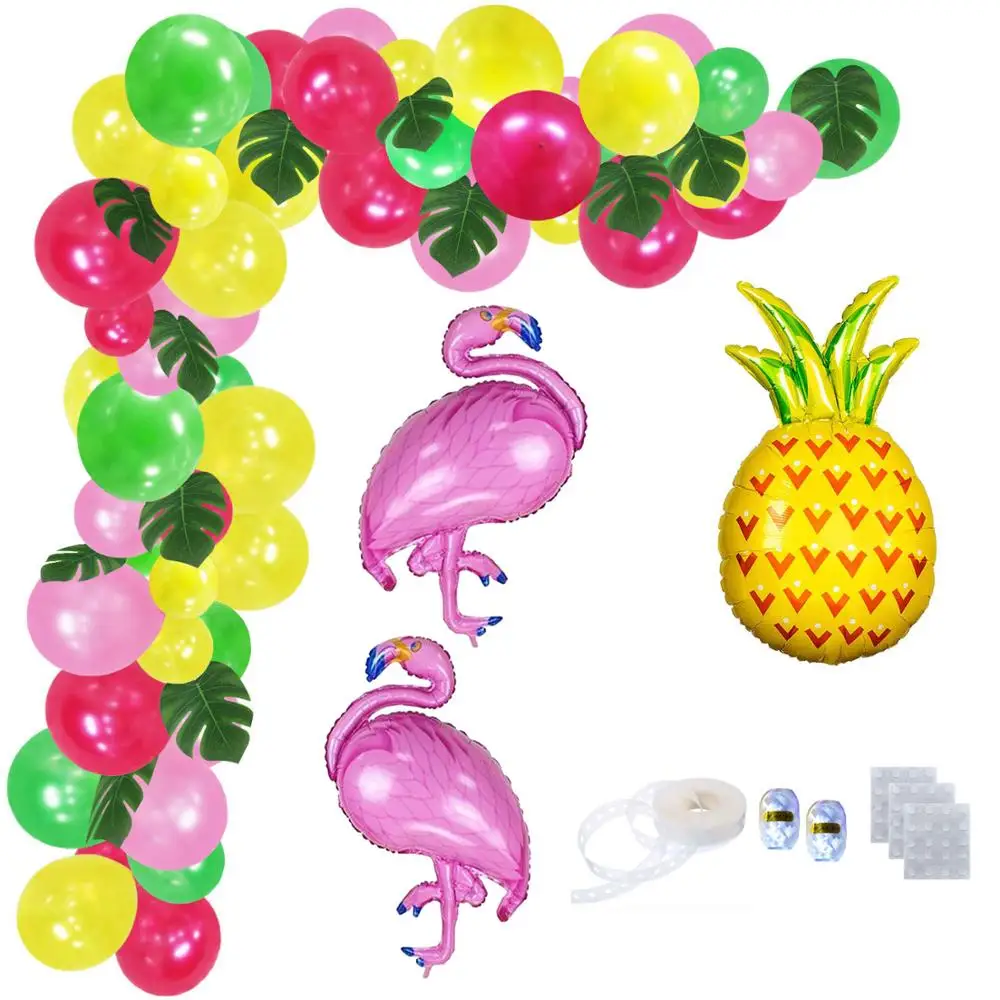 

Tropical Balloons Garland Arch Kit with Flamingo&Pineapple Balloons Palm Leaves&Balloon Strip Set for Hawaii Party Decorations
