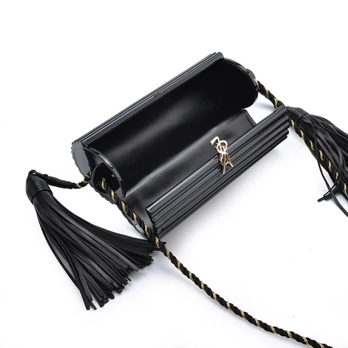 Однонаплечная акриловая сумка через плечо Новая Универсальная цилиндрическая жемчужная яркая боковая вечерняя женская сумка с кисточками - Цвет: black
