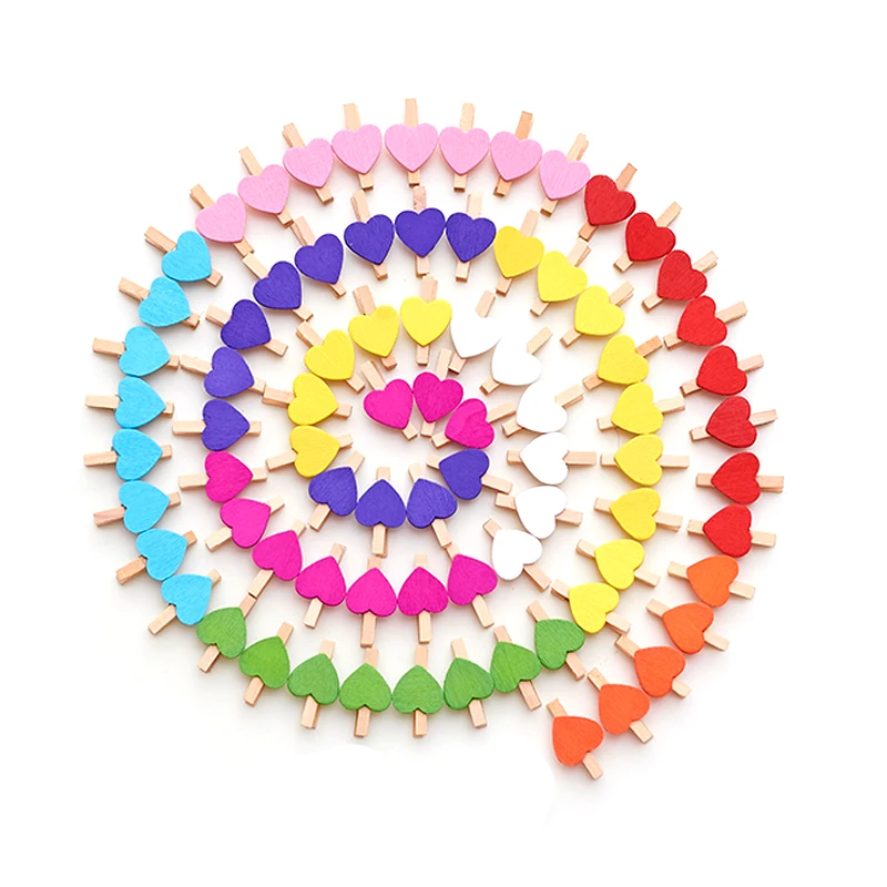 

50pcs Mini Heart-Shaped Decorative Wooden Photo Clips Multi-Function Clothespins Picture Paper Peg Display Card Craft Holder