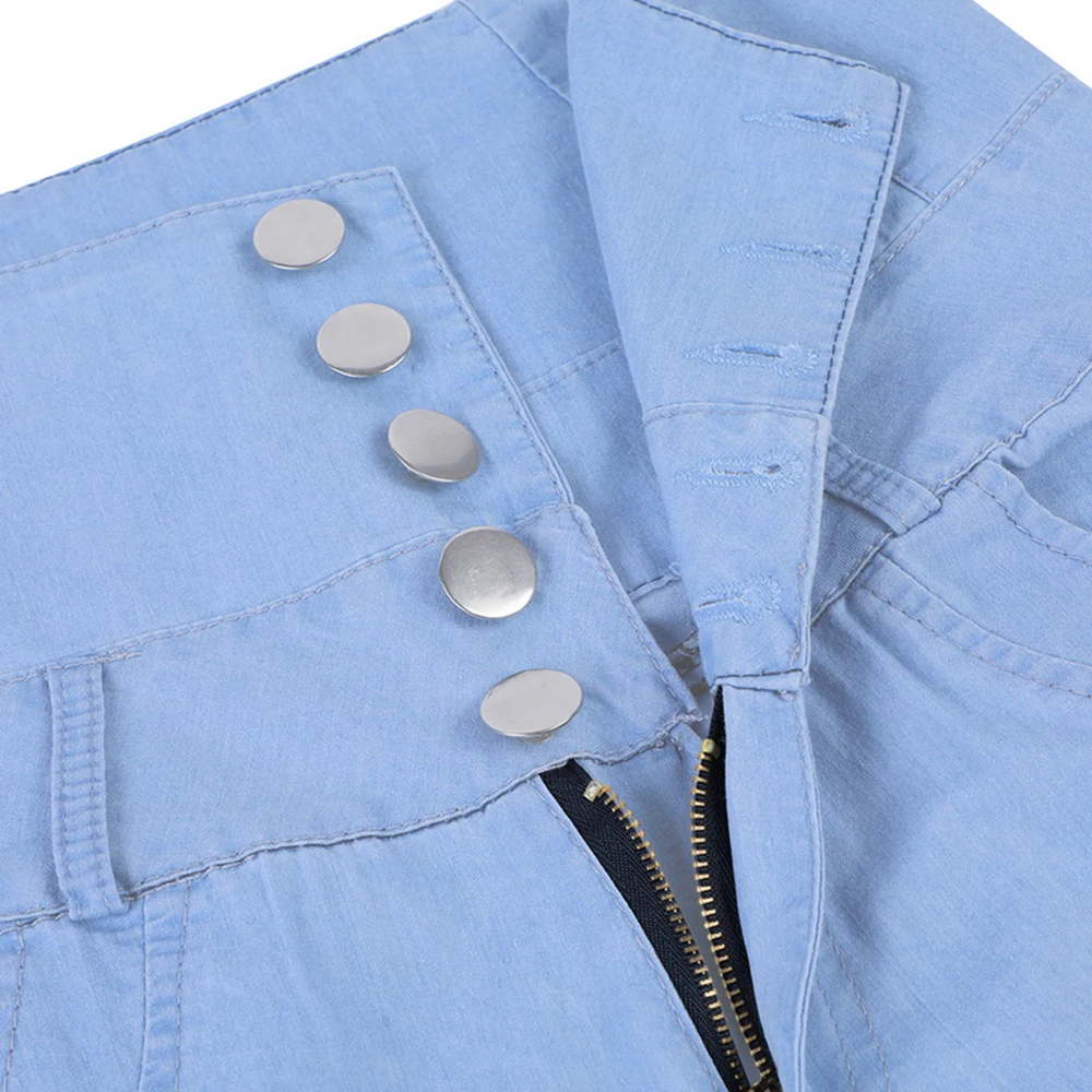 Litthing, женские джинсы с высокой талией, на пуговицах, женские брюки, тонкие, эластичные, размера плюс, Стрейчевые джинсы размера плюс, джинсовые, синие, узкие брюки-карандаш