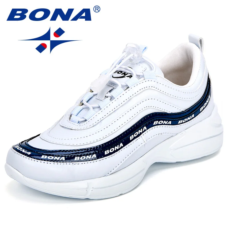 BONA/Новое поступление; популярные Стильные Детские кроссовки; синтетическая разноцветная обувь для отдыха для девочек; эластичная лента; повседневная обувь для мальчиков; светильник - Цвет: White deep blue