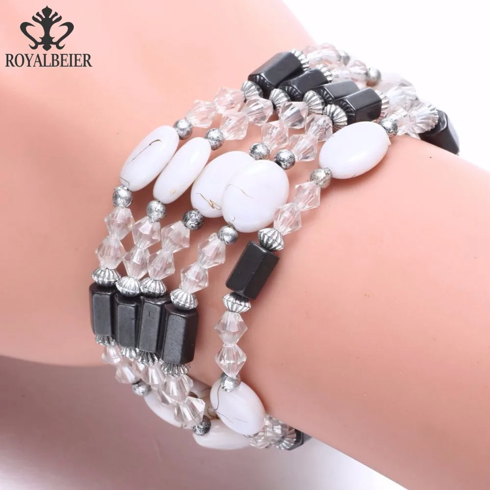 Royalbeier White Beaded Bracelet Slim Down Bracelet Bohemia Style For Men & Women Jewelry