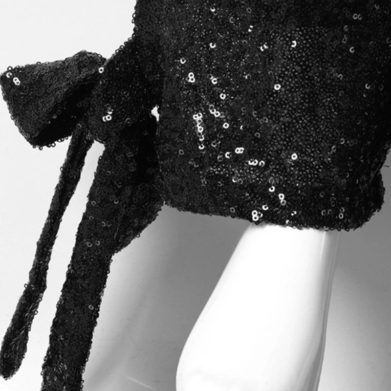 CHICEVER Летние повседневные плиссированные черные женские брюки с блестками, с пуговицами и карманами, бандажные свободные узкие брюки-карандаш с бантом, мода