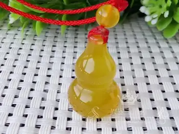 

Natural yellow Agate Jade Pith small gourd pendant child small fresh crystal necklace pendant with certificate