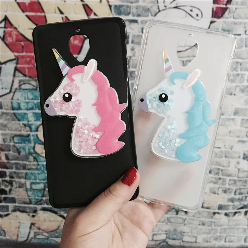 

3D Unicorn Quicksand Liquid Soft Silicone Case for Oneplus 3 / One Plus Three A3000 3T A3003 Phone Cover Cartoon Diamond Funda