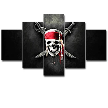 

Modern Home Decor 5 Panel Skull With Knifes 3D Picture Modern Abstract Painting Canvas Art Wall Picture For Bedroom Unframed