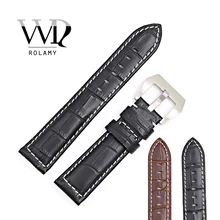 Rolamy 22mm Wholesale New Genuine Leather Black Brown Crocodile Grain Strap Wrist Watch Band Belt Pin Buckle free shipping carlywet 22mm new genuine leather black brown crocodile grain strap wrist watch band belt pin buckle for panerai omega iwc tag