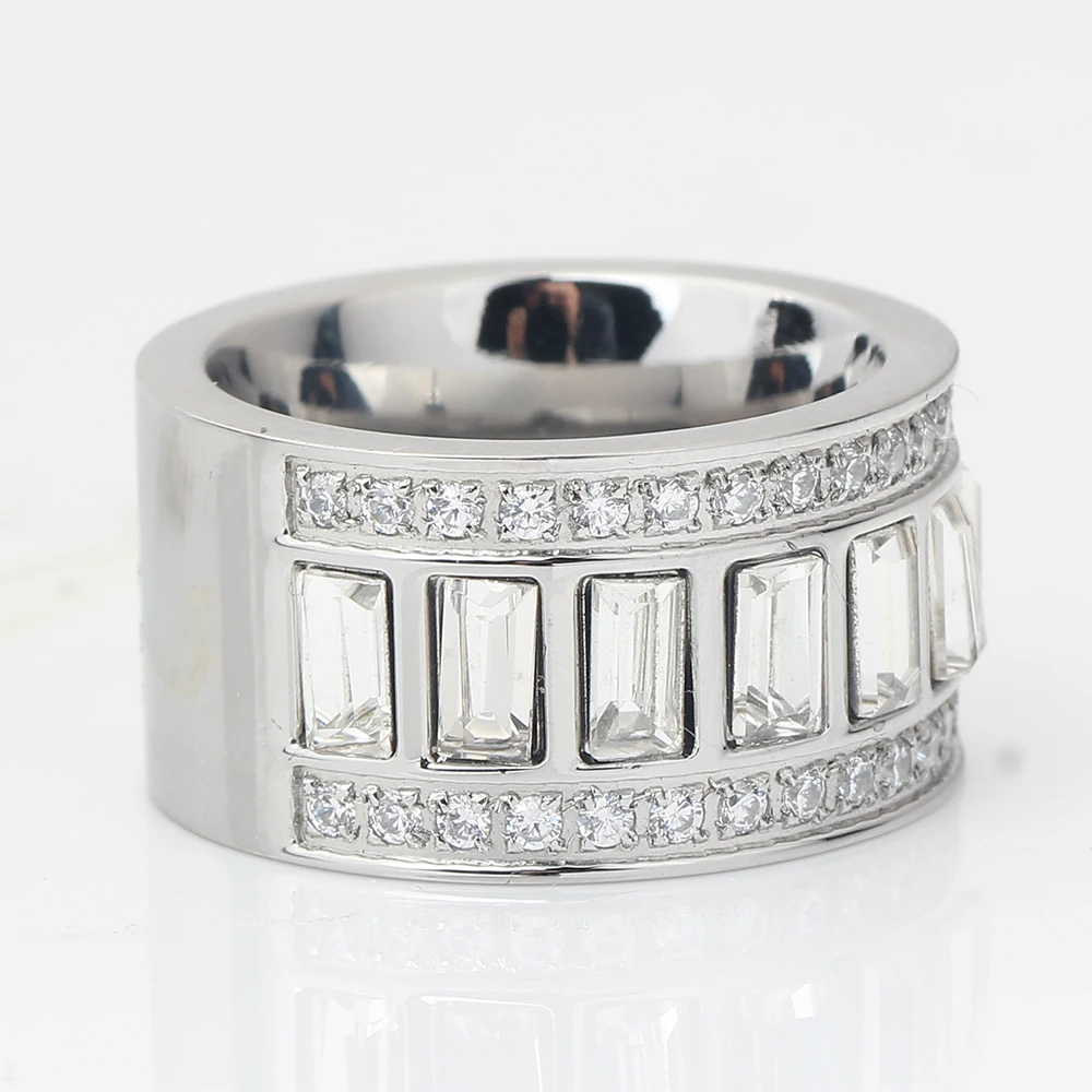 Women Men's Ring Stainless Steel Wedding Ring With Cubic Zirconia Party Jewelry USA Size
