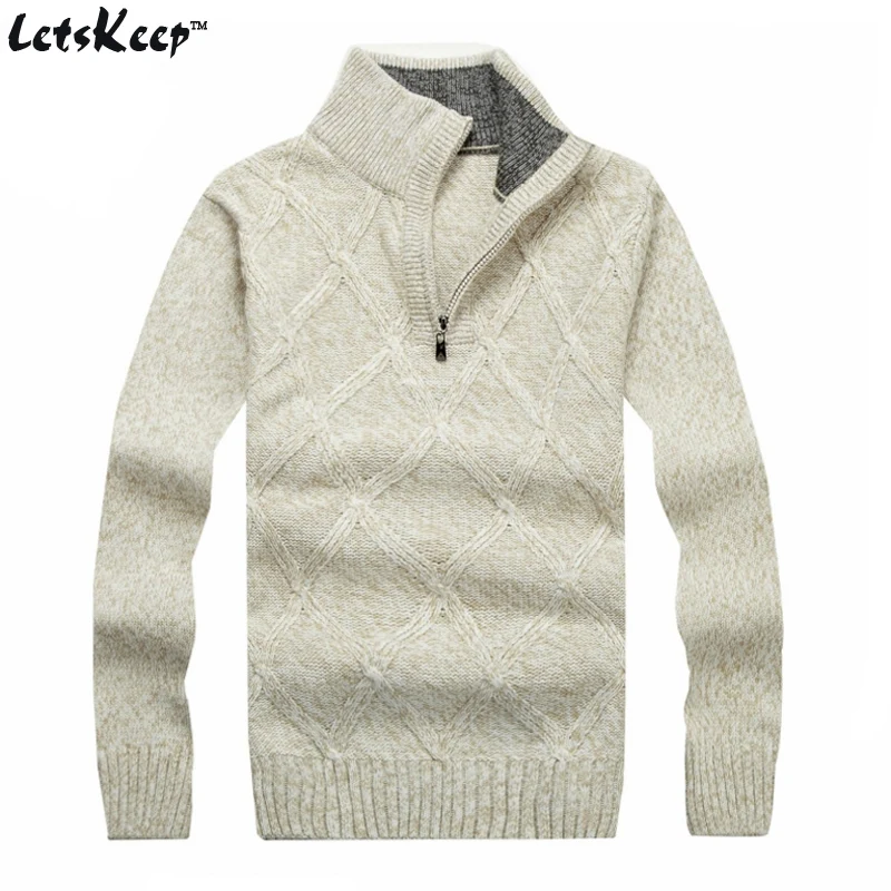 LetsKeep 2016 musim dingin pullover sweater baru pria padat berdiri kerah wol mens sweater tebal plaid rajutan sweater Plus ukuran, MA268