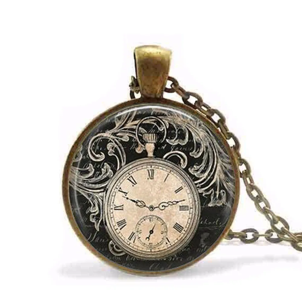 Steampunk Vintage Clock Necklace Round clock pocket watch pendant Art