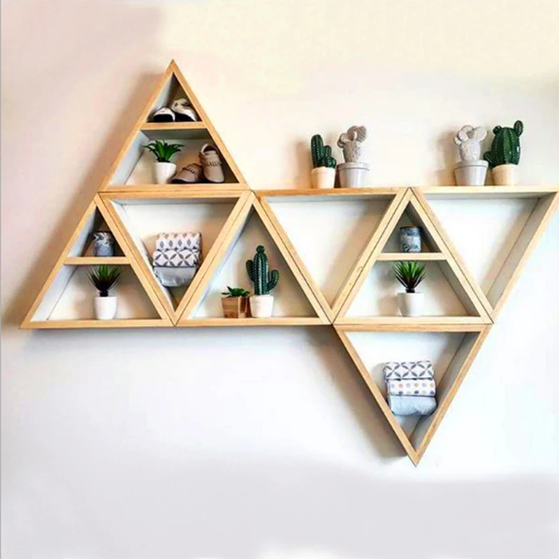 

Ins Style Storage Rack Natural Wooden Handmade Diy Triple-Cornered Wall-Mounted Commodity Shelf Storage Rack Children Home Dec