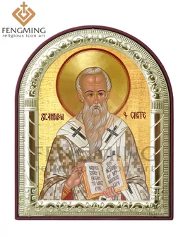 

Russian orthodox greek icon saint Andrew of Crete images plated silver metal gold on plastic frame baptism gifts pendant
