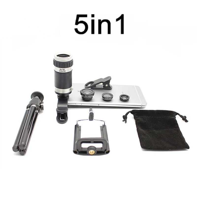 5in1 8X Zoom Phone Telescope Camera Lens Tripod Stand With Clips 3in1