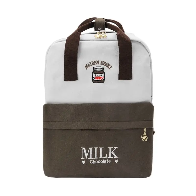 

Cute Fruit Letter Embroidery Backpack School Shoulder Bag Canvas Laptop Travel Rucksack for Teenage Girls