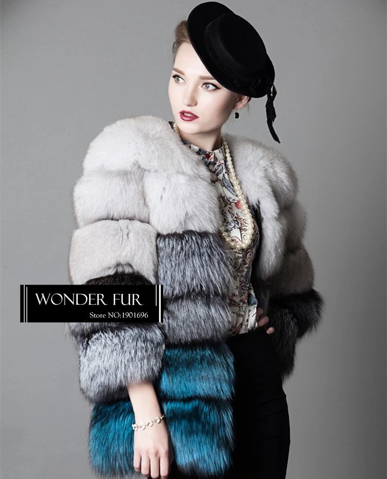 Роскошные Стиль натуральные полосы меха лисы пальто средней для Для женщин О-образным вырезом думаю Silver Fox меховой Блейзер полным ходом лоскутное лиса пальто