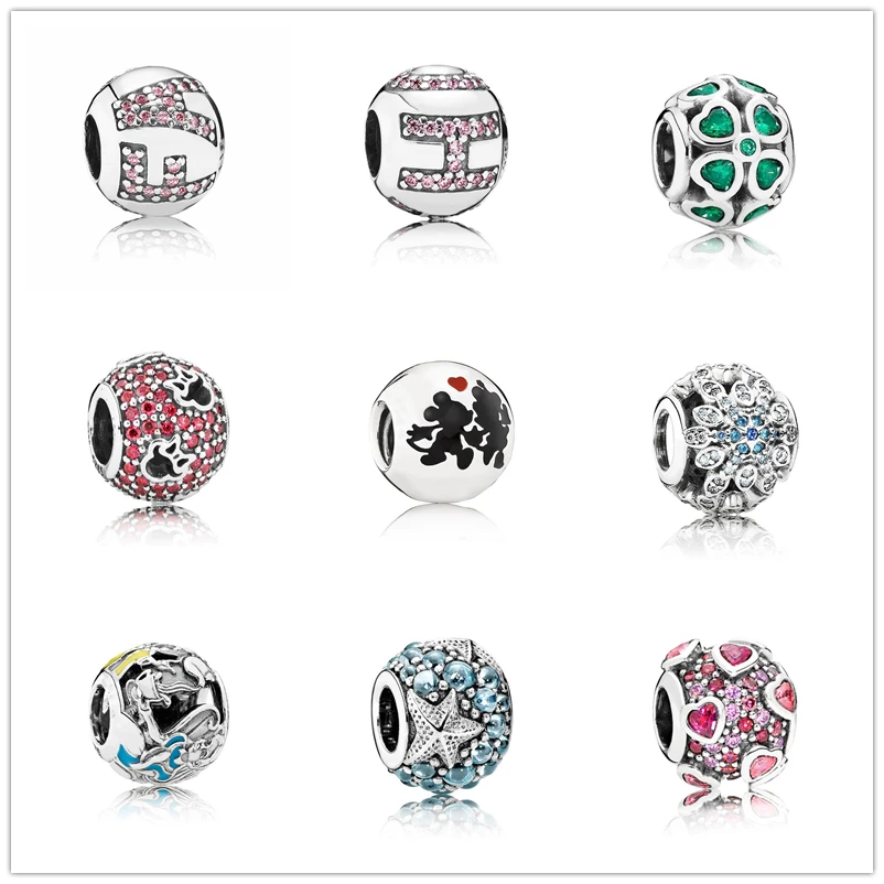 

SHINETUNG 1:1 S925 Sterling Silver Charms Surrounded By Faith,Lucky Green Clover, Starfish Charms Fit Ladies' Fashion Jewelry