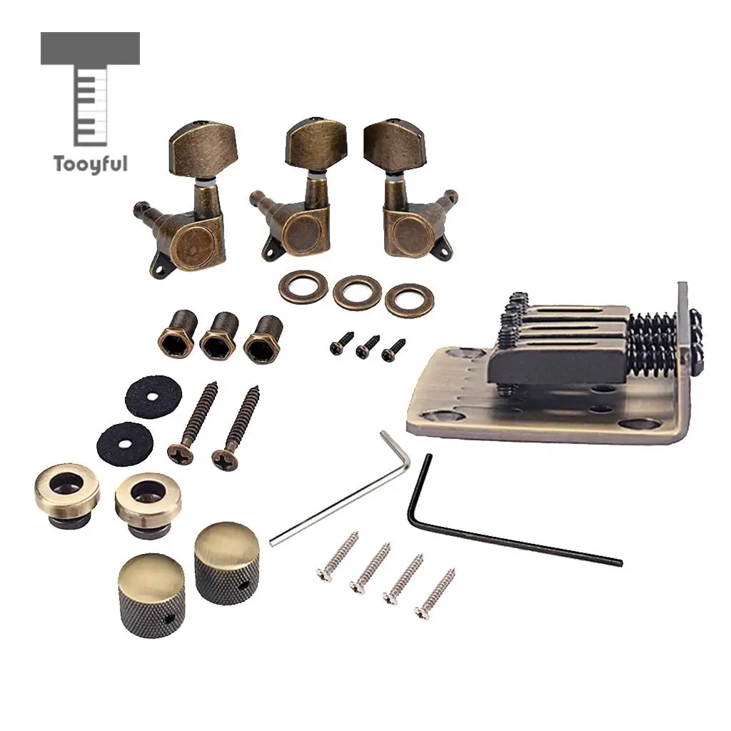 Tooyful Durable 1 Set Alloy 3 String Cigar Box Guitar Replacement Bridge with Tuning Pegs Control Knob Strap Lock Luthier Tools