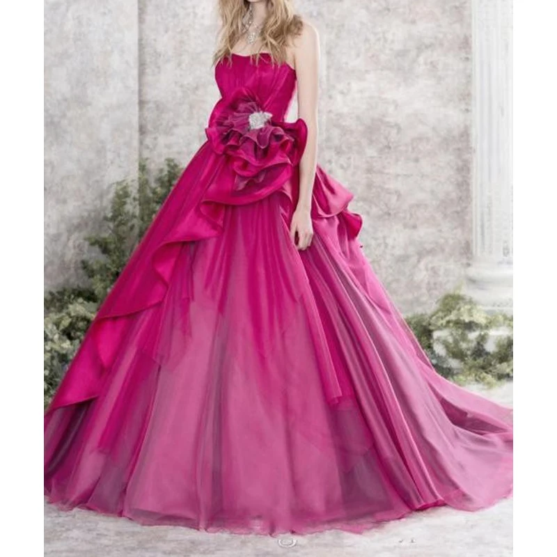 Prom Gown A Line Fuchsia Beaded abendkleider Custom Made Long Evening Gowns Off Shoulder Elegant