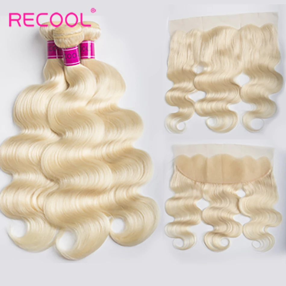 

Recool Hair 613 Bundles With Frontal 100% Brazilian Body Wave With Closure Honey Blonde Remy Human Hair Bundles With Frontal
