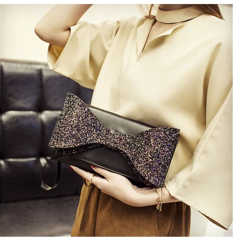 Fashion Bow Women clutch Sparkling luxury lady evening bags chain messenger bag for female Shoulder bag Women's Clutches  (18)