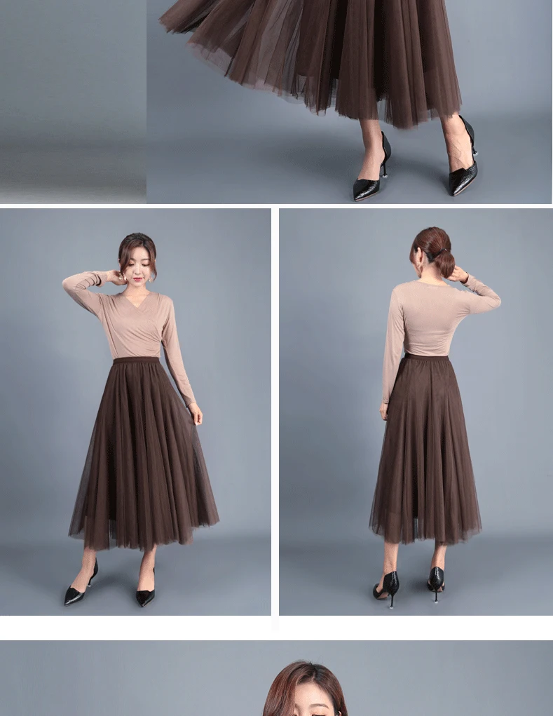 Jielur 3 слоя зимние тюлевые юбки толстые женские винтажные юбки-пачки с высокой талией сетчатые плиссированные женские черные бежевые розовые Saia Женские